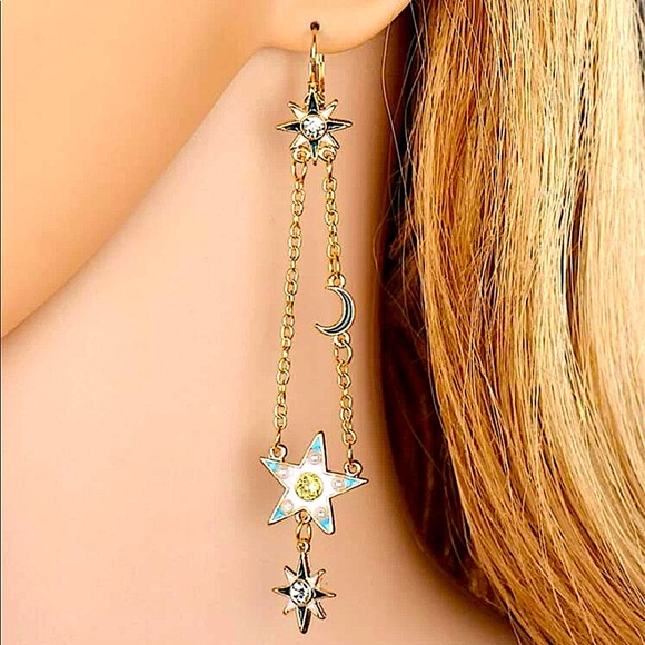 2 FOR $20 Boho Gold North Star Moon Dangle Drop Earrings - Picture 1 of 6